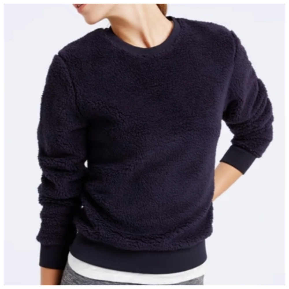 Tory Sport Sherpa Fleece Pullover in Navy Blue Size Small